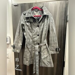 London Fog Women's Gray Plaid Trench Coat XXL Waterproof